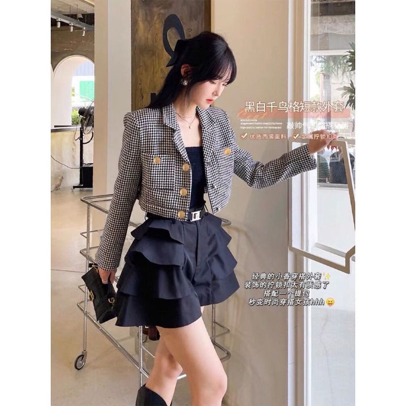 QUEEN SAKURA - Q3568B - SIERA TWEED CROP BLAZER IMPORT - CROP BLAZER TWEED PREMIUM CASUAL KOREA WANI