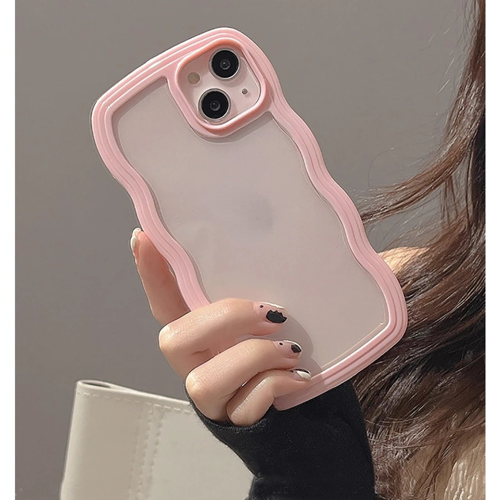 Soft Case Silikon Transparan Gelombang 2N1 Warna Permen Polos Untuk iphone 14 Pro Max 13 11 Pro Max 12 XR X XS