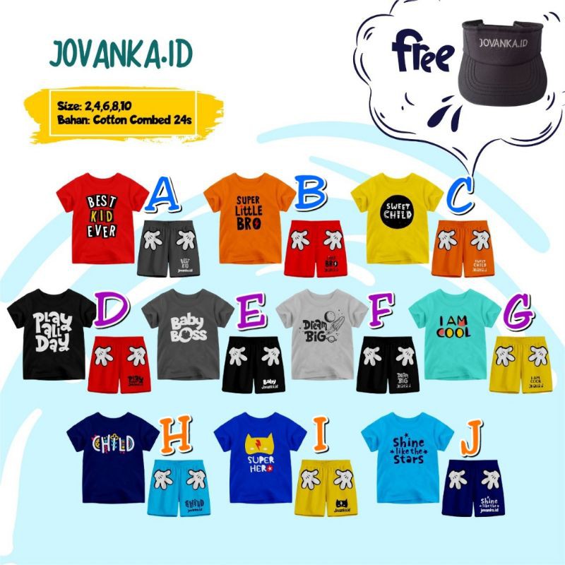 setelan kaos anak JOVANKA.ID usia 2-8th/ set topi jovanka/ baju anak