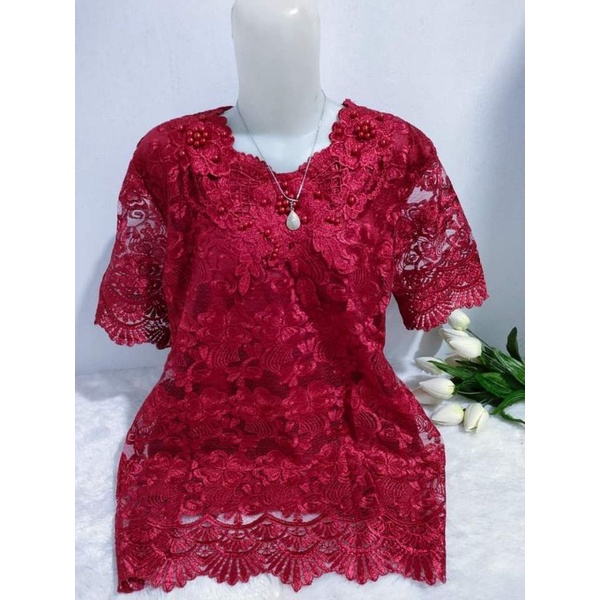 Atasan brokat aurum mutiara l xl xxl tangan pendek lapis furin