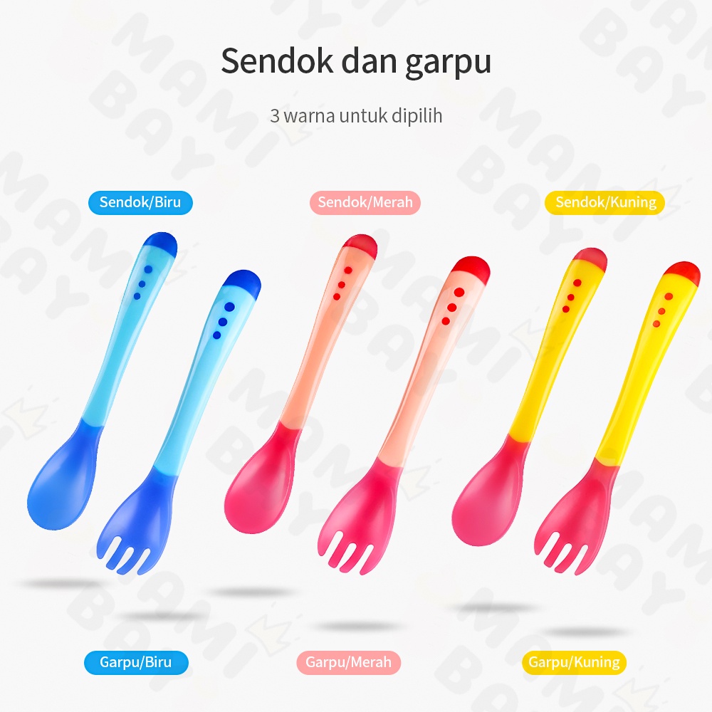 OKEYI Peralatan makan bayi Sensor Panas sendok plastik dan garpu bayi