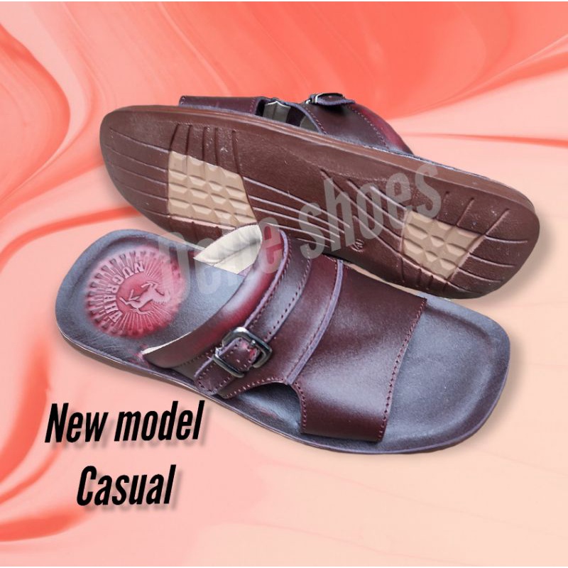 Sandal kulit asli pria original model slop terbaru