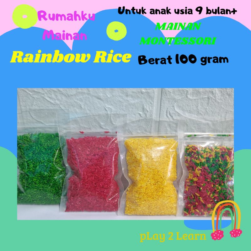 Mainan anak Montessori Sensory Beras warna warni / rainbow rice / rainbow pasta