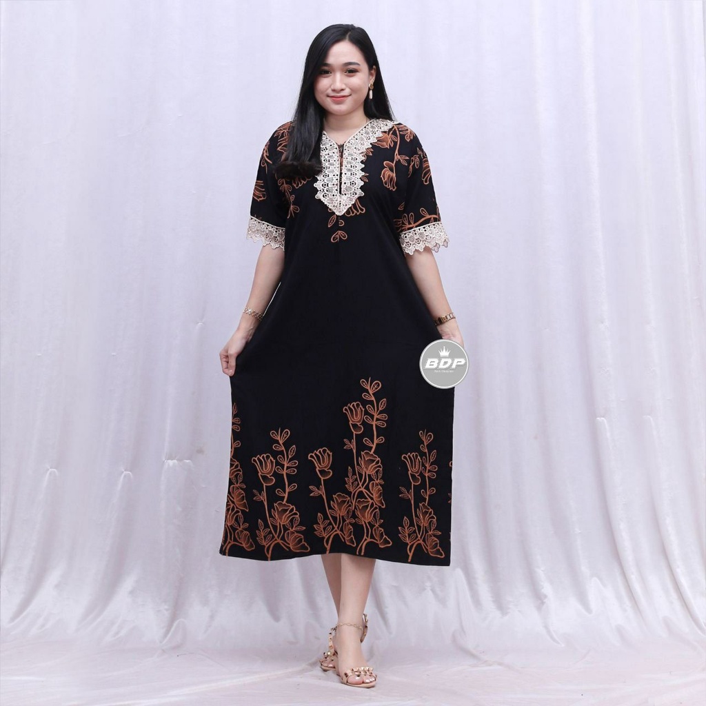 Dianputri - Daster Arab Zeema | Rayon Super Grade A | Resleting Depan Busui | Renda Milo Ori-afika hitam