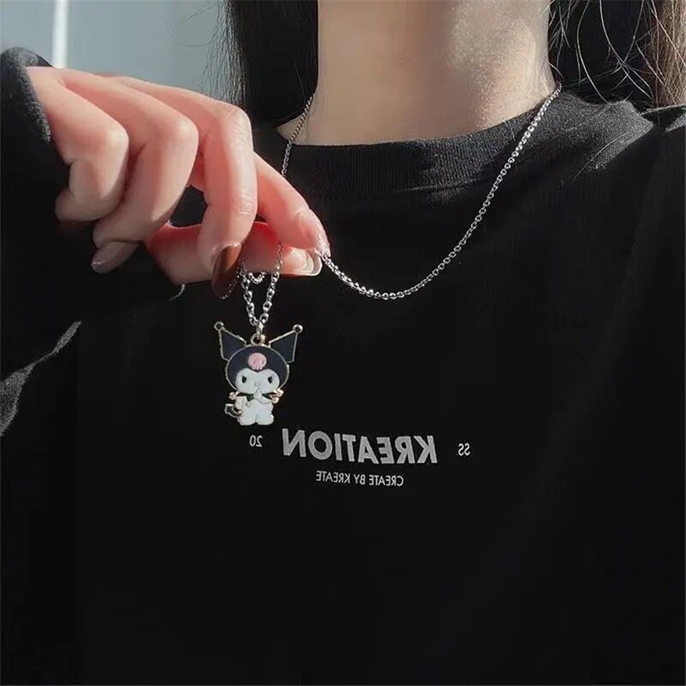 Korea Fashion Kartun Kuromi Liontin Kalung Pasangan Pacar untuk Pria dan Wanita