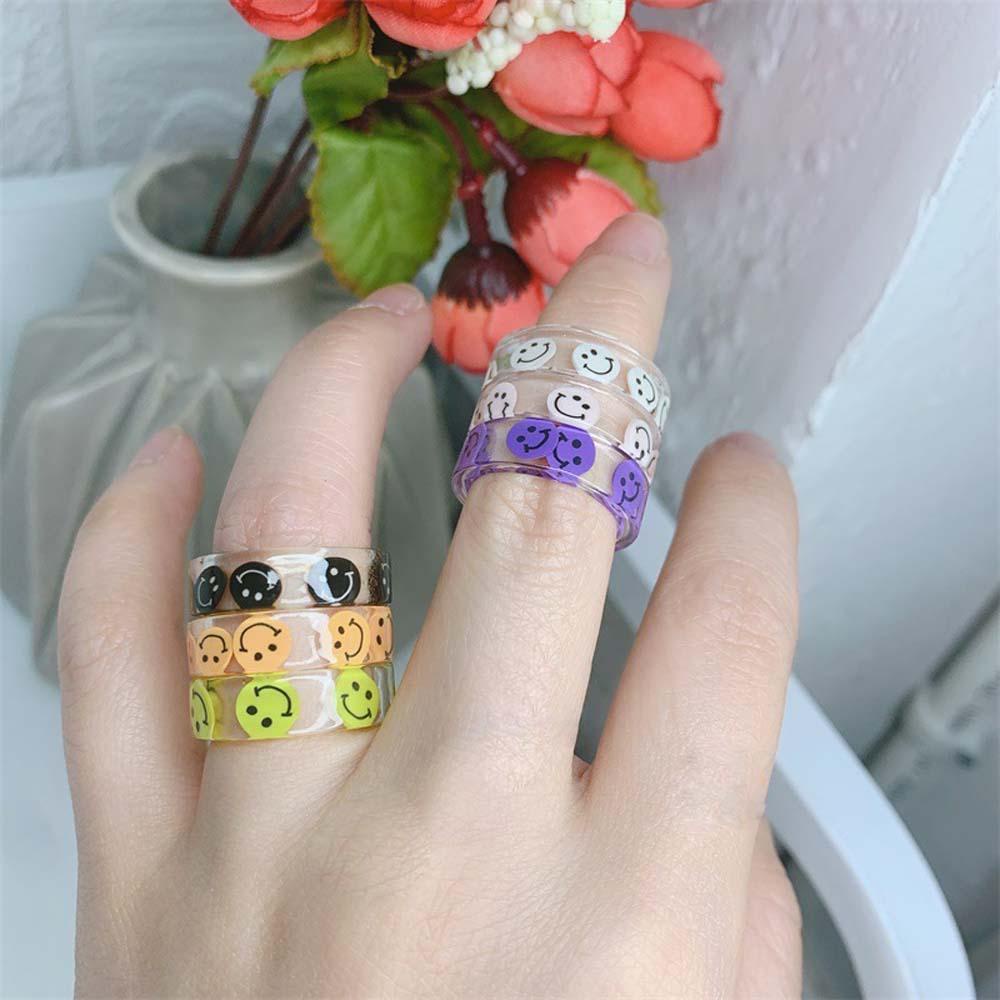 Cincin Bahan Akrilik Warna Permen Gaya Vintage Korea