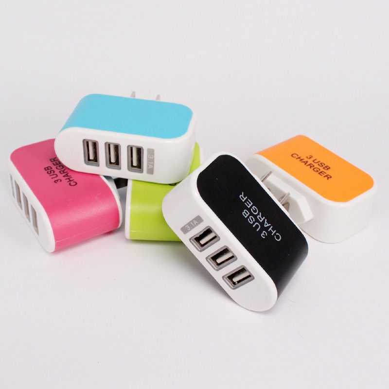 1pc Adapter Charger Dinding 3 Port USB 3.1A Portable Warna Permen Untuk Travel