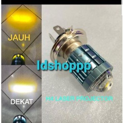 LAMPU LED DEPAN H4 LASER PROJECTOR 2WARNA HI LOW KUNING-PUTIH AC DC MOTOR MOBIL