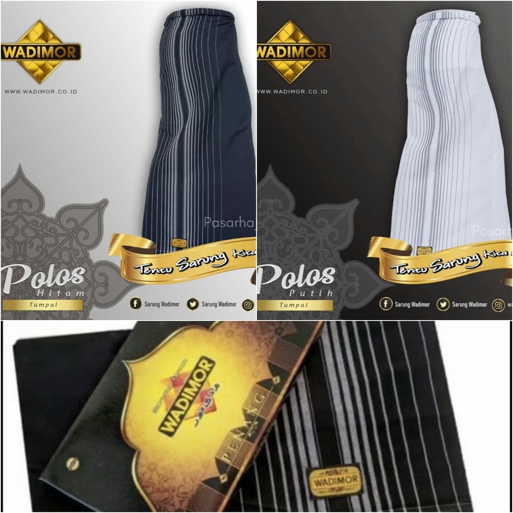 sarung [POLOS TUMPAL] WADIMOR BLACK &amp; WHITE Tumpal Garis Hitam Putih Kain Tenun Polos Sholat Shalat Dewasa Pria Laki Pesantren Santri Muslim GROSIR J9I2 sarung laki laki exclusive polos premium berkualitas kain sarung keren top seller sarung cowok nyaman