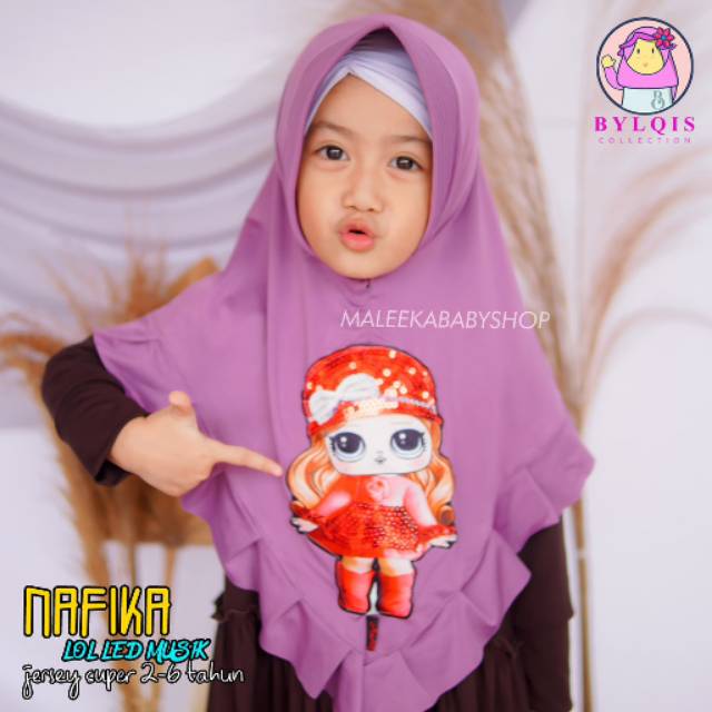 Grosir jilbab anak nafika lol led musik