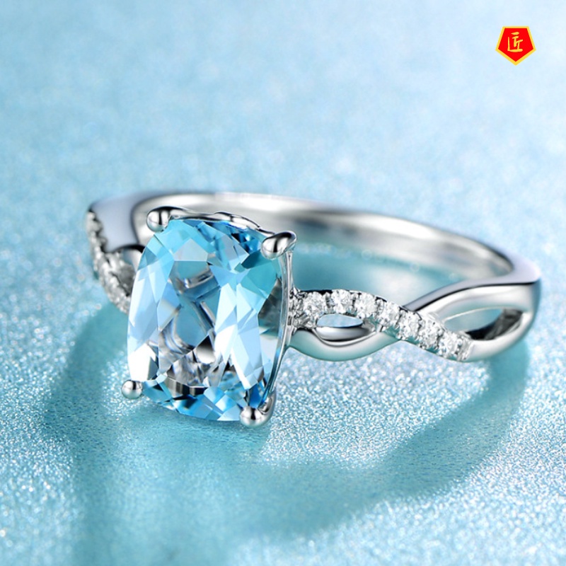 [Ready Stock]Fashion Personality Inlaid Topaz Sapphire Ring for Women