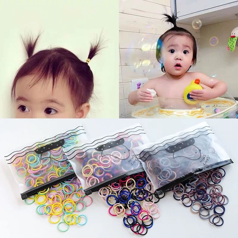 KARET IKAT RAMBUT KOREA MACAROON 100PCS FREE POUCH / KARET IKAT RAMBUT ELASTIS / IKAT RAMBUT ANAK JRW0117