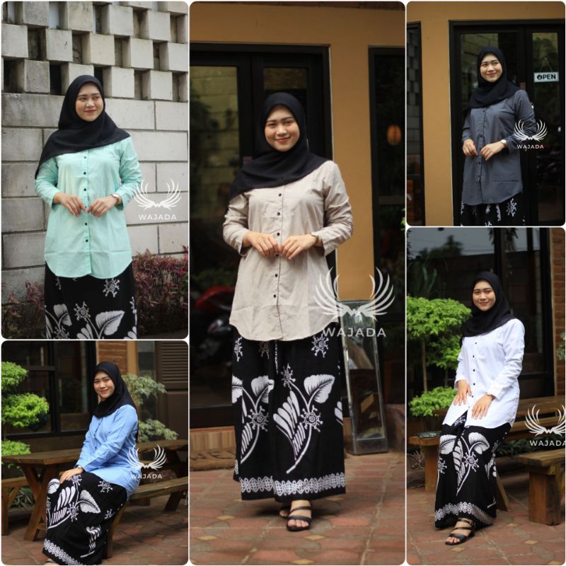 Kemeja Wanita Terbaru / Atasan Santri Putri Kekinian / Baju wanita motif Hitam Hijau Kombinasi Garis