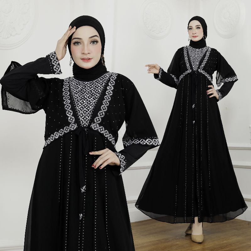 GAMIS ABAYA TURKEY BORDIR NADINE COKLAT SILVER