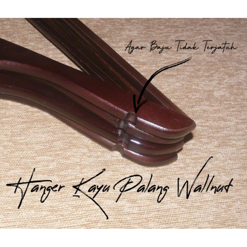 Hanger Kayu Palang Wallnut Coklat Tua/Gantungan Baju Kayu Pakai Palang(BH)