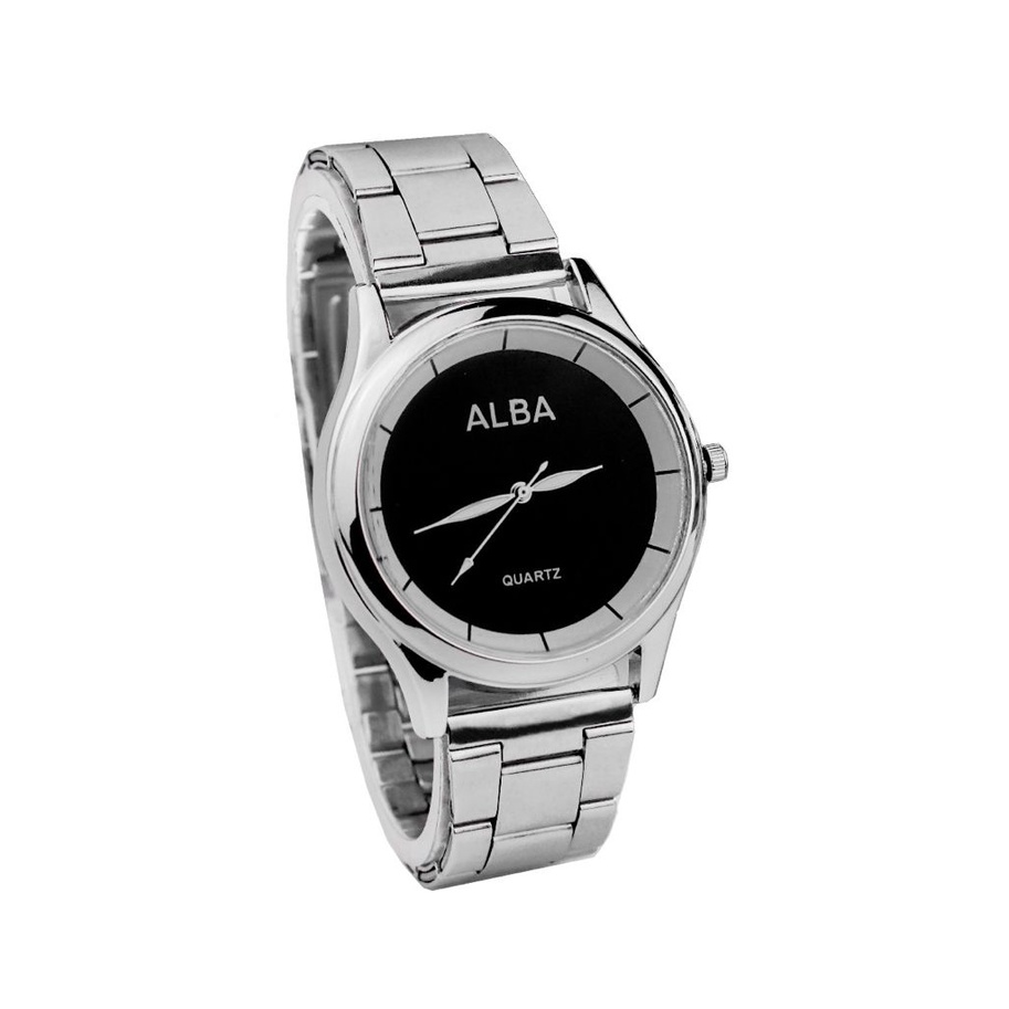 WBS ✅COD JAM TANGAN COUPLE ALBA RANTAI GROSIR IMPORT PRIA WANITA PASANGAN MURAH PREMIUM AL013-PRIA SILVER HITAM