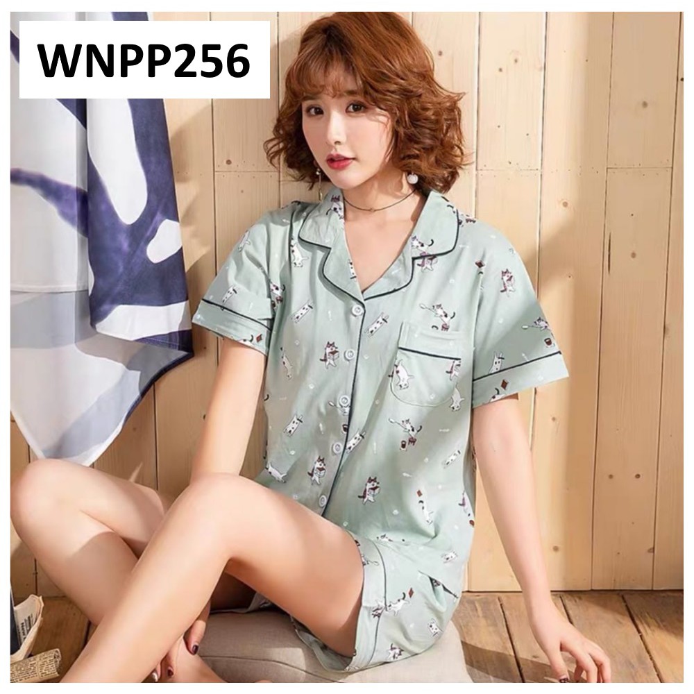 Baju Tidur Wanita Kancing Depan Celana Pendek Motif