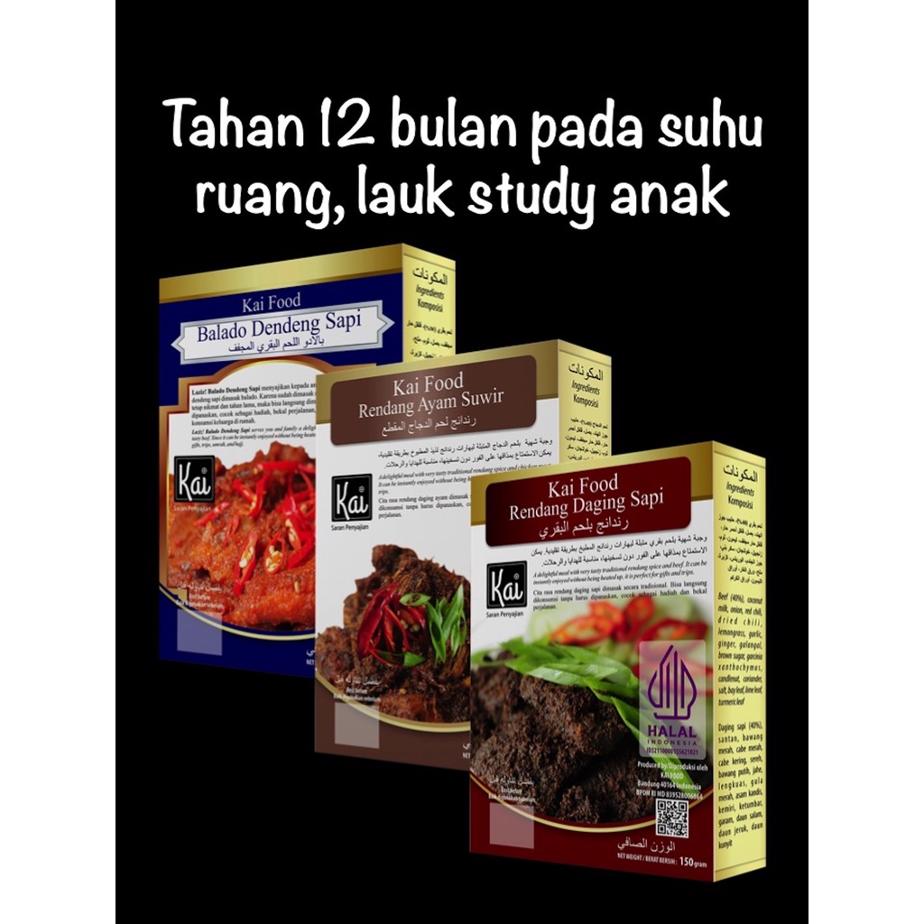 

Trio Hemat 1 RENDANG DAGING SAPI 1 RENDANG AYAM SUWIR 1 BALADO DENDENG SAPI Kai Food 450g