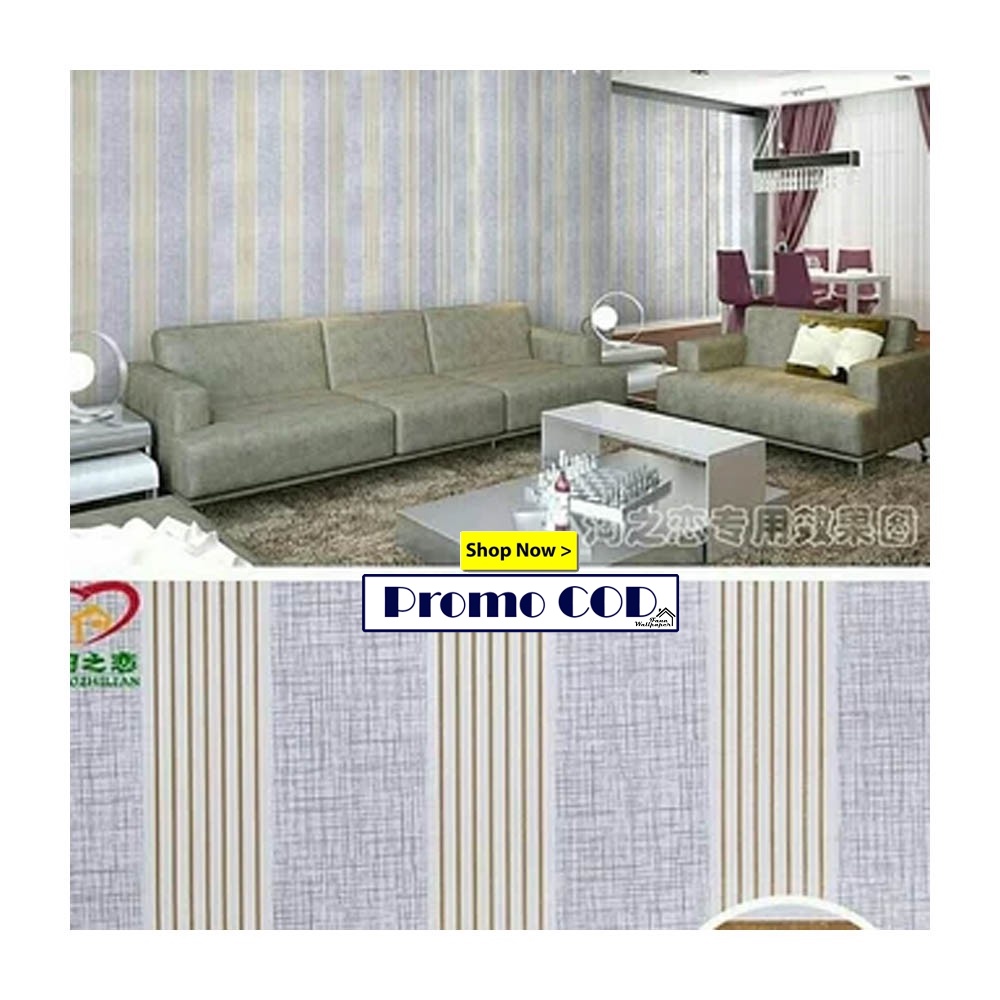 Wallpaper / Wallpaper Stiker Dinding Bahan PVC Anti Air / Wallpaper kamar Tidur Salur Abu Garis Emas