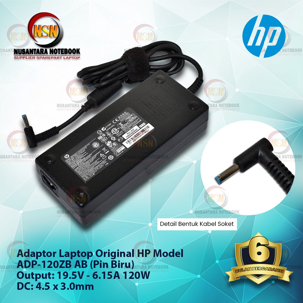 Adaptor Charger HP 19.5V-6.15A 120W DC 4.5 X 3.0mm Blue Pin Original