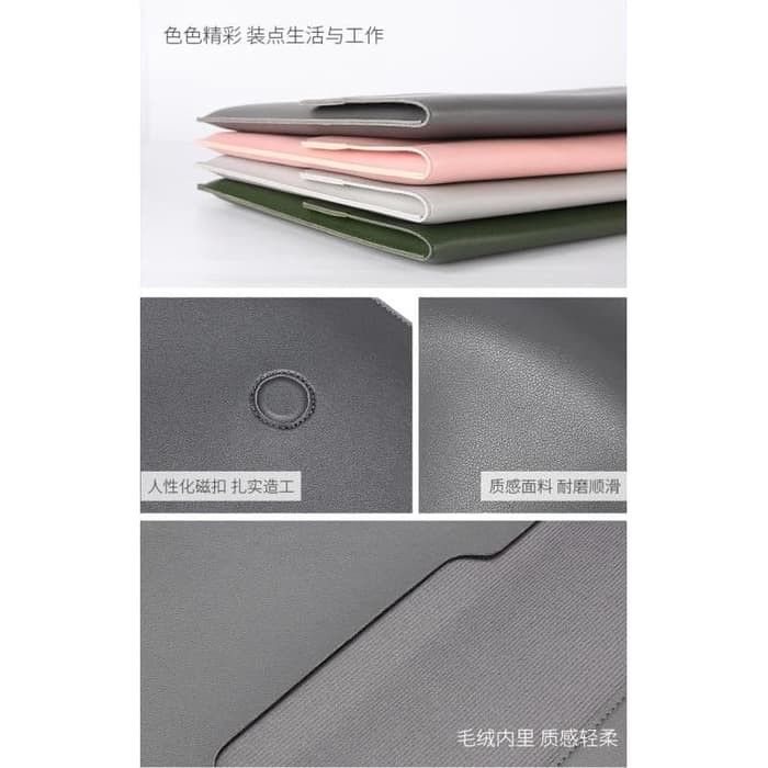 Tas Laptop Softcase Sleeve PU Leather Magnetic 13 14 inch grey