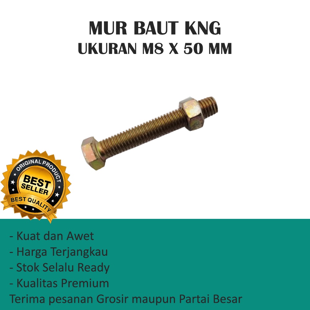 MUR BAUT UKURAN M8 X 50 MM KNG MURAH (HARGA PER 10 PCS)