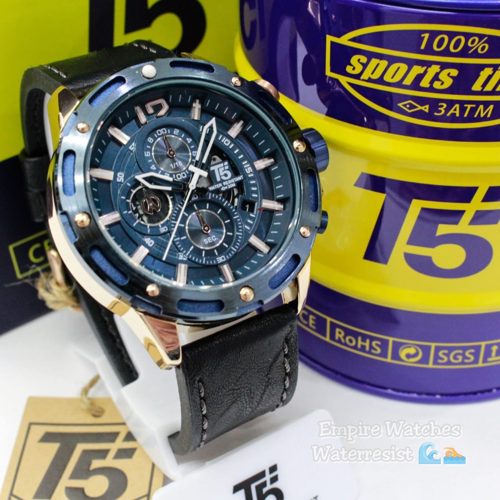 Jam Tangan T5 H3639G H3639 3639 Pria Cowok Analog Chrono dan Tanggal Aktif Strap Leather Original Wa
