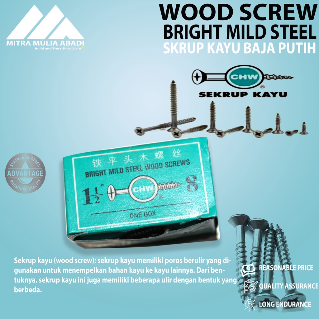 Sekrup Kayu CHW 1-1/2 inch x 8 / Skrup Wood Screw (A166)