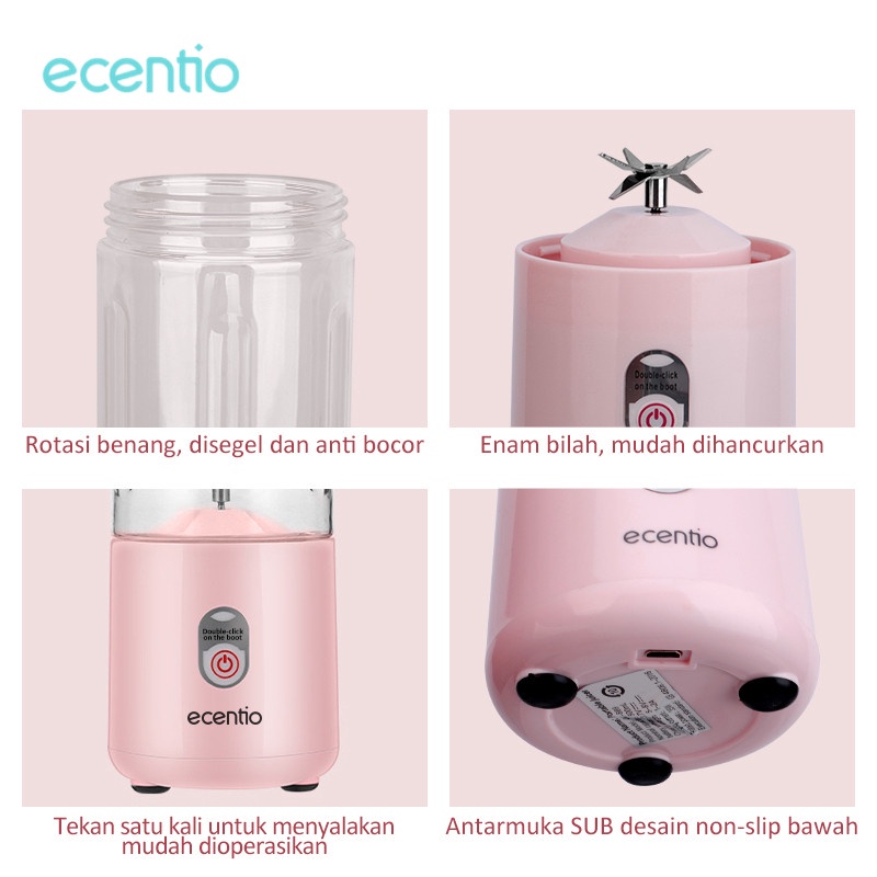 ecentio &amp; FOODI blender mini 6 Mata Pisau blender portable juicer portable blender mini 400ml/Mini Blender USB Rechargeable