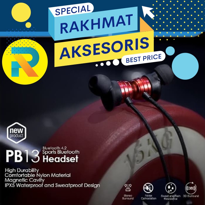 Foomee PB13 Sports Magnetic Bluetooth Headset - Merah