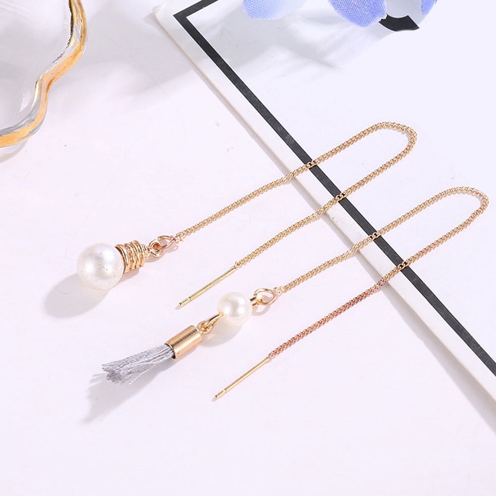 Hu Hu Hu Hu Hu Alat Bantu Pasang Kacamata♡ Anting Tusuk Gantung Panjang Asimetris Aksen Rumbai Mutiara Imitasi Untuk Wanita