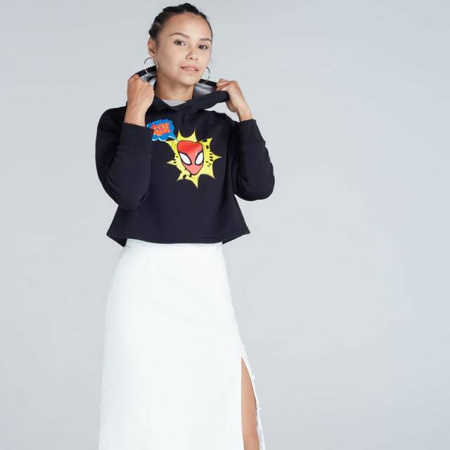 (BARU) Official Marvel's Spider Man Print Cropped Hoodie