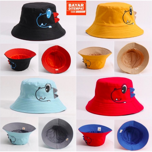 Bucket Hat Anak Karakter Dino Usia 1-8 Tahun Laki Perempuan Imut Lucu Bahan Kualitas Premium