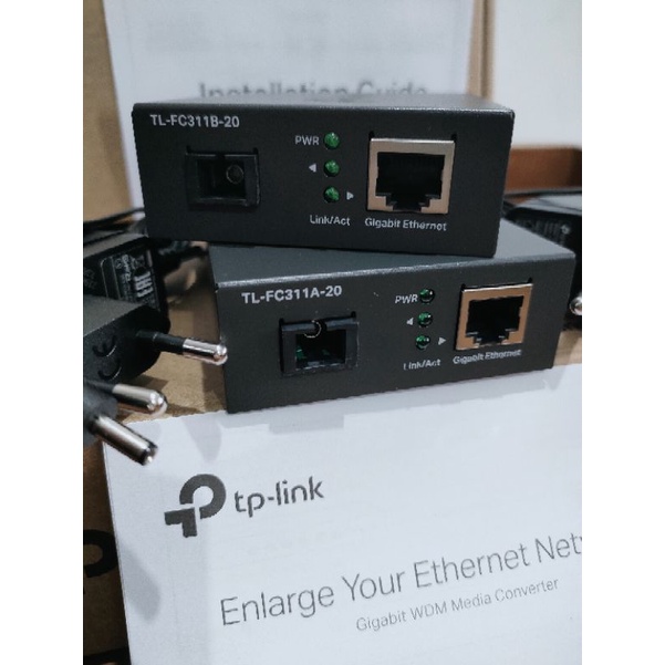 Sepasang TPLINK TL-FC311A-20 Plus TL-FC311B-20 Media Converter FO to LAN 10-100-1000Mbps AB - Sepasang TP Link Gigabit WDM Media Converter