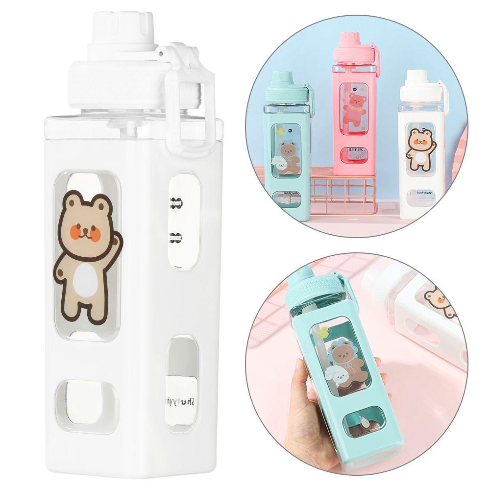 Solighter Botol Air Minum Jerami 700ML Anak Sekolah Dengan Stiker 3D 700ML Kapasitas Besar Kartun Beruang