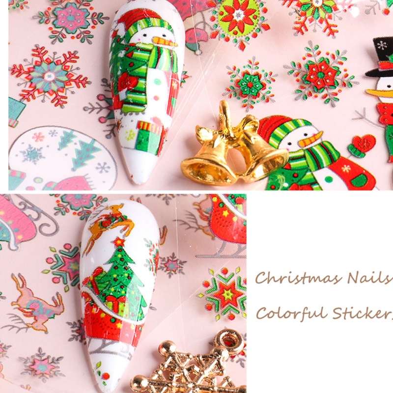 Stiker Kuku Transfer Foil Desain Santa Snowman Untuk Nail Art