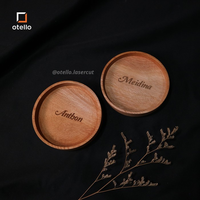 Nata | Wooden Coaster Kayu Grafir | Tatakan Gelas Bulat Custom Engrave