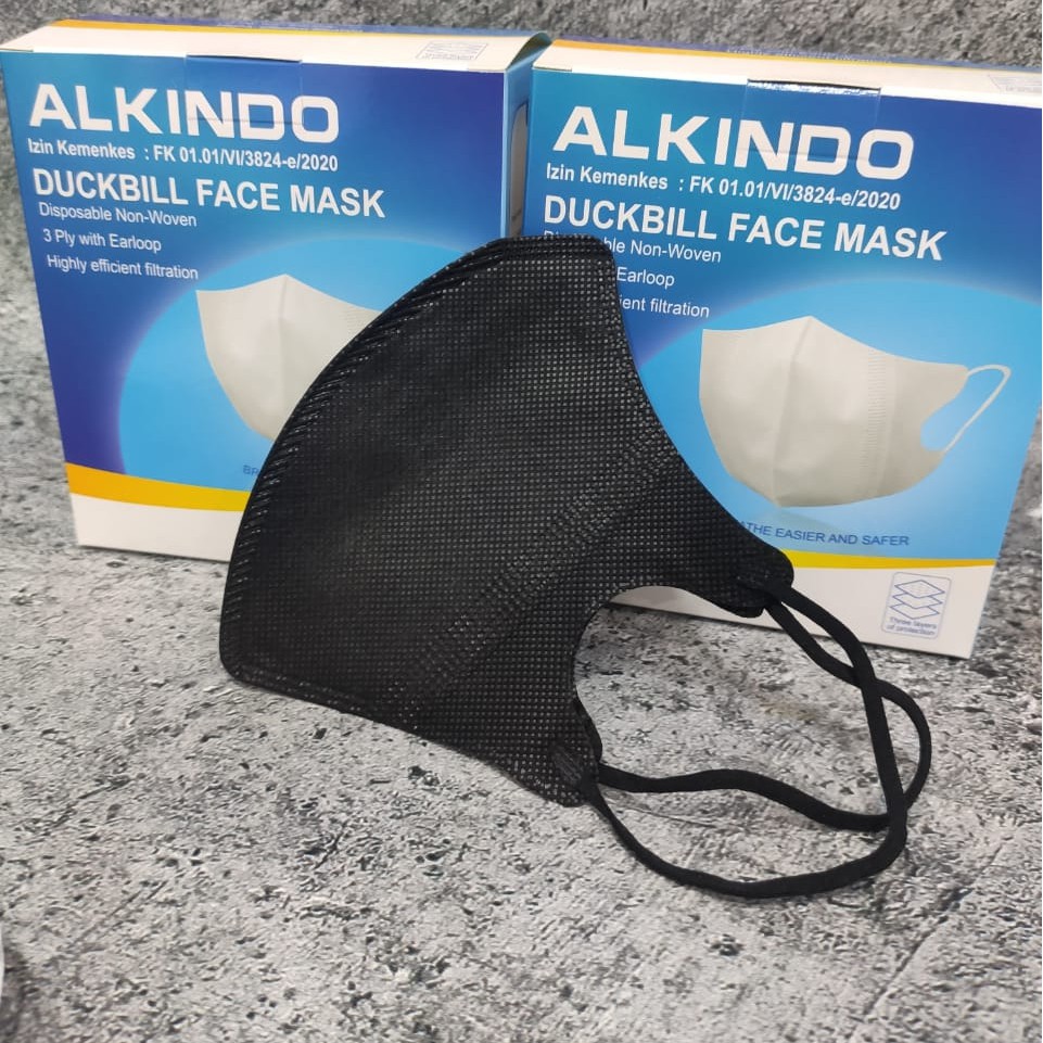 MASKER DUCKBILL ALKINDO HITAM / PUTIH ADULT FACE MASK 3PLY