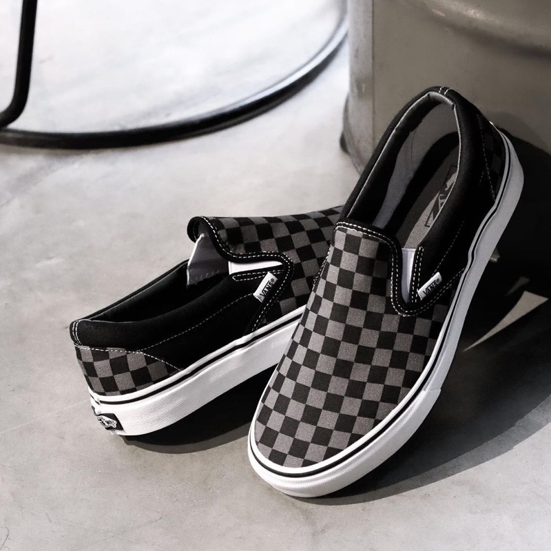 VANS SLIP-ON PEWTER CHECKERBOARD CLASSIC ORIGINAL 100%