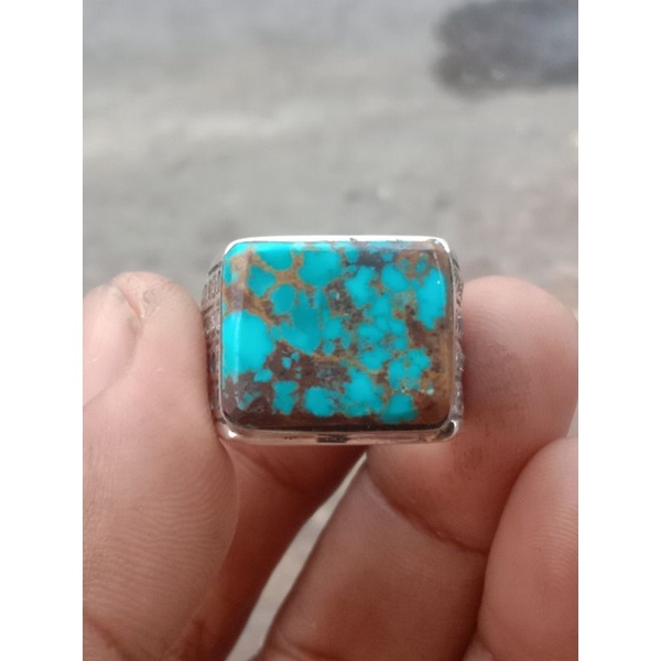 Natural batu pirus Persia tosca ceplok ring perak 925 jaminan batu asli