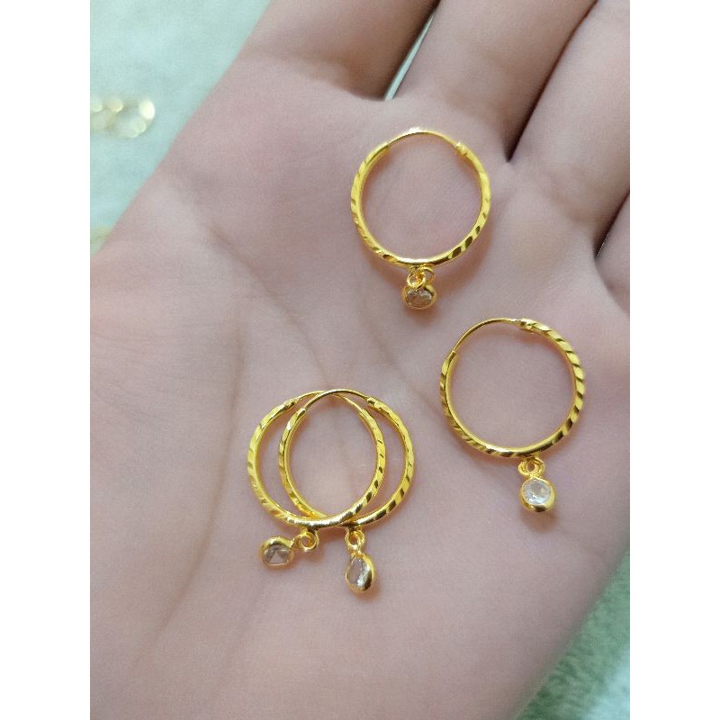 ANTING BULAT PERAK 925 LAPIS MAS 24K ASLI