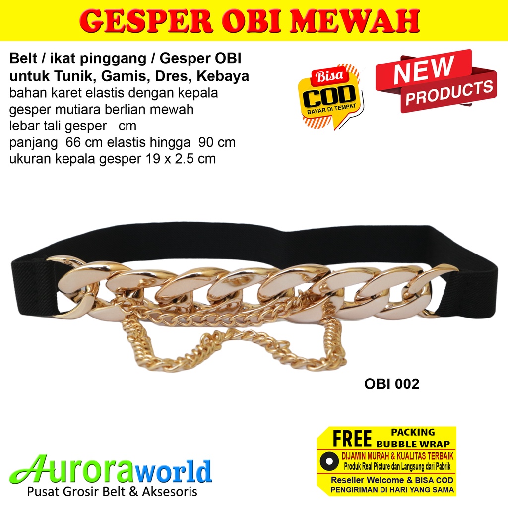 AURORAWORLD Belt Gesper Ikat Pinggang elastis Mewah untuk Dres Tunik Gaun Terbaru bisa COD