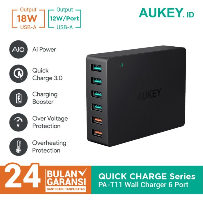 TERBARU/ Aukey Charger 6 Port USB Quick Charge 3.0 ORIGINAL PA-T11