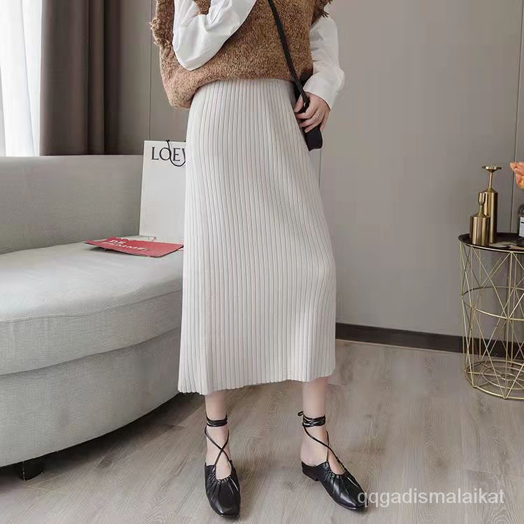 Rok Hitam Rok Rajutan Rok Lengan Dibungkus Lurus Rok Panjang Wanita rok skirt rok knit rajut premium