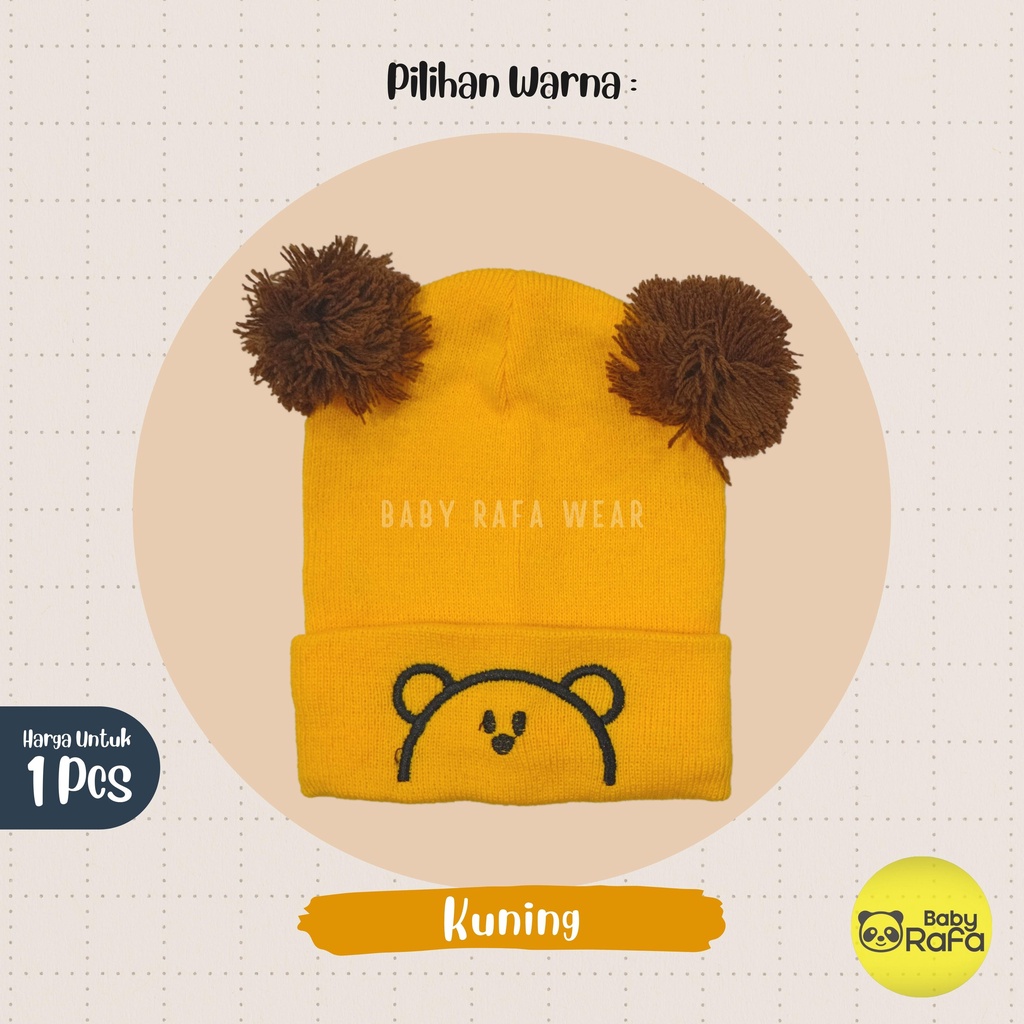 Topi Rajut Kupluk Bayi Pom Pom Premium / Topi Bayi Pom Pom BEAR Anak Laki - Laki Perempuan / Kupluk Baby Pompom BEAR