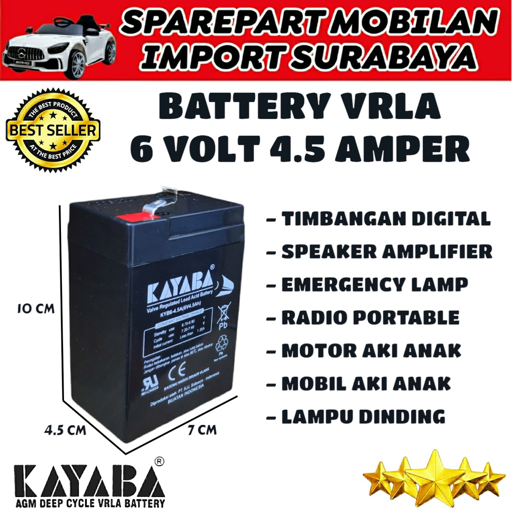 KAYABA 6 VOLT 4 AMPER EMERGENCY LAMP 6V 4AH MOTOR VESPA ANAK SCOOPY MICKEY MOBIL MOBILAN ANAK PLIKO