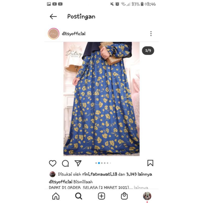 Ditsy Nightgown Rueena Blue Size M