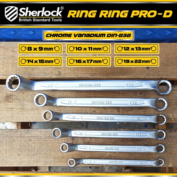 Kunci Ring Ring Set Pro-D (6 pcs) Sherlock Tools 8-22 mm CR-V DIN 838