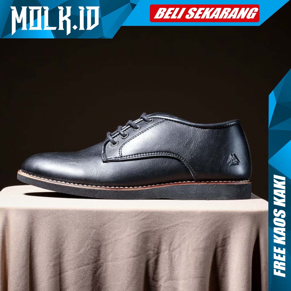 MOLK|Sepatu Formal Pantofel Pria Hitam Tali Sepatu Oxford Kerja Kantoran Trendy Original Brand Kondangan Hitam