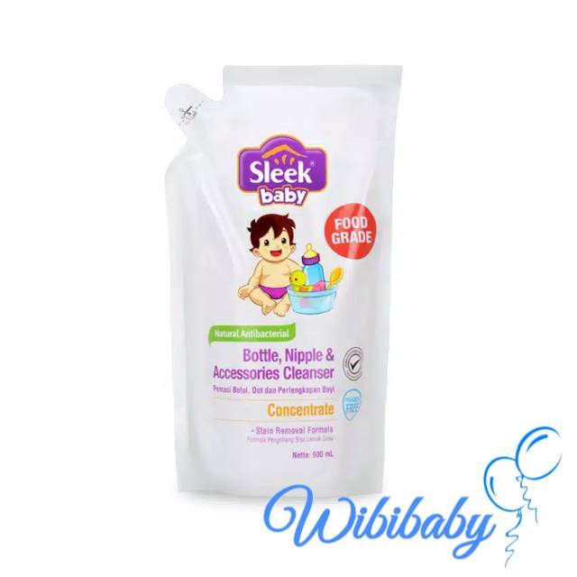 Sleek Baby (Natural Antibacterial) 900ml Bottle, Nipple &amp; Accessories Cleanser Pouch